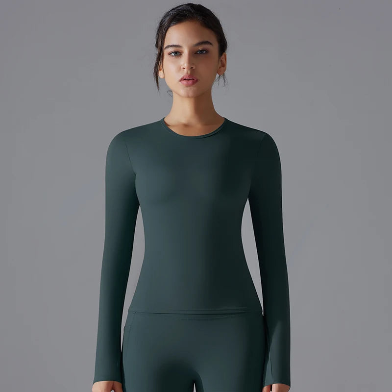 Women’s Long-Sleeve Fitted Top – Soft Stretch Seamless Everyday Shirt