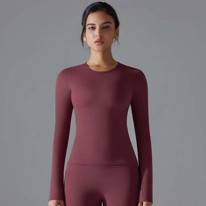 Women’s Long-Sleeve Fitted Top – Soft Stretch Seamless Everyday Shirt