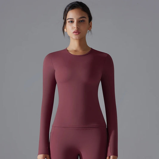 Women’s Long-Sleeve Fitted Top – Soft Stretch Seamless Everyday Shirt
