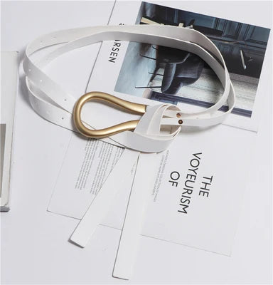 Luxury Sculpted Gold Buckle Waist Belt for Women | Adjustable Leather Belt in Red & Brown
