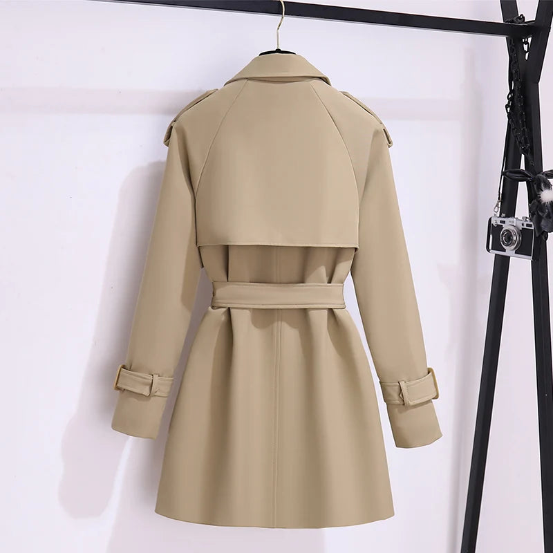 Classic Double-Breasted Belted Trench Coat for Women | Elegant Long Coat – Beige & Black