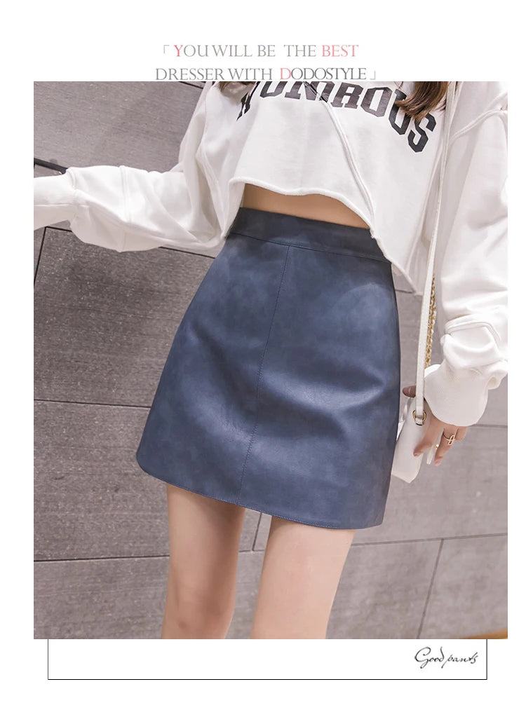 High-Waist Faux Leather & Suede A-Line Mini Skirt – Slim Fit Elegant Skirt for Women