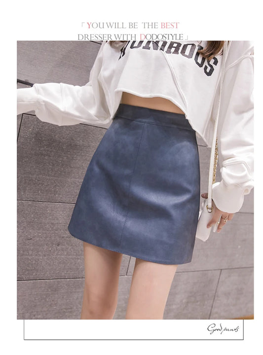 High-Waist Faux Leather & Suede A-Line Mini Skirt – Slim Fit Elegant Skirt for Women
