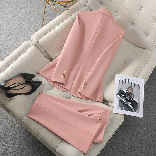 Elegant Women’s Business Suit Set – Tailored Blazer & Straight-Leg Pants 2 Piece Office Outfit | Professional Workwear Set for Women
