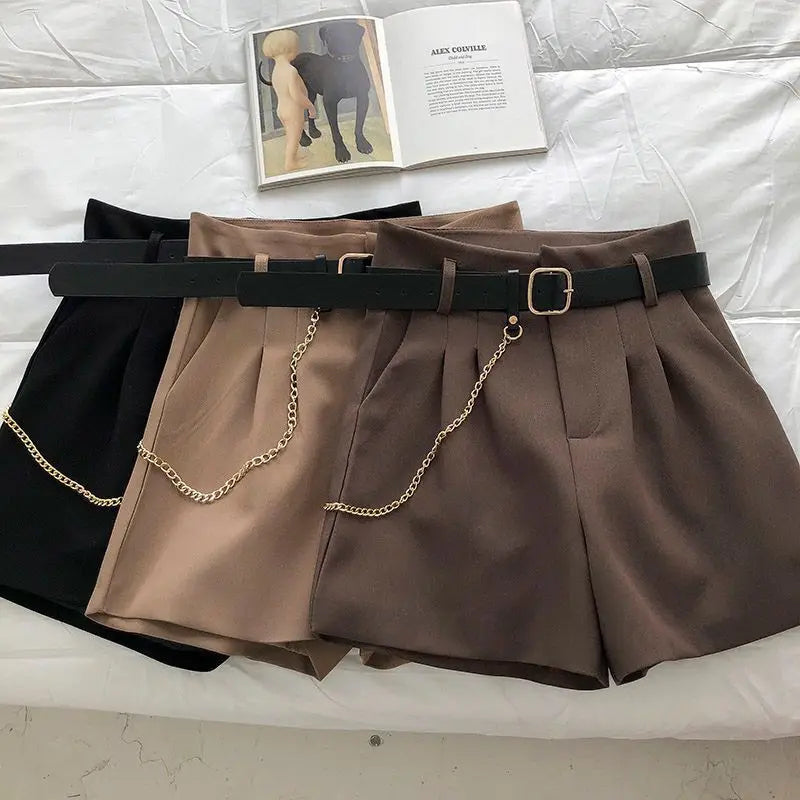 Casual Comfortable Elegant Wild Shorts With Belt Women's Woolen Shorts/Autumn Winter Slim Wide Leg A-line Shorts