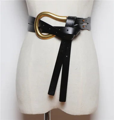 Luxury Sculpted Gold Buckle Waist Belt for Women | Adjustable Leather Belt in Red & Brown