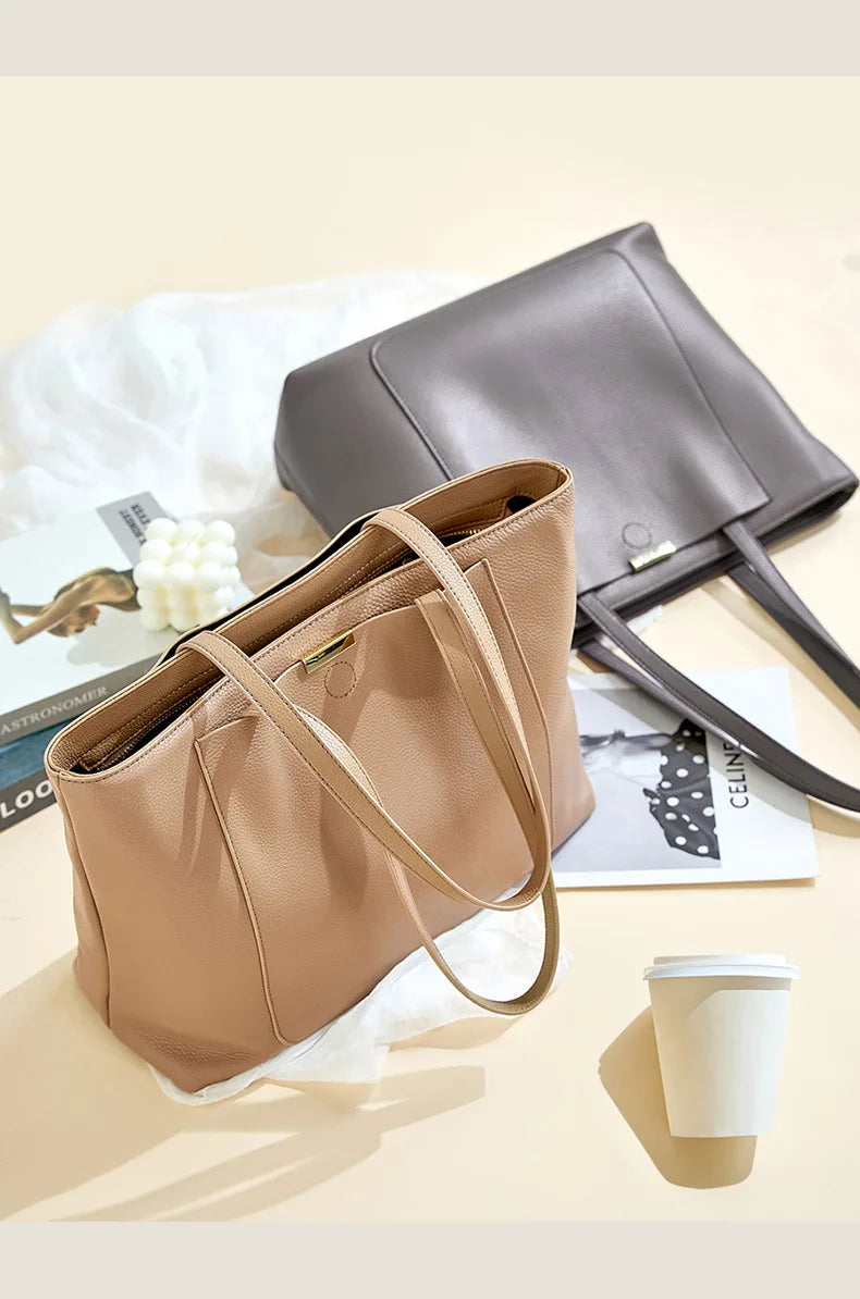 Luxury Genuine Leather Tote Bag for Women – Elegant Anti-Theft Work & Everyday Shoulder Handbag