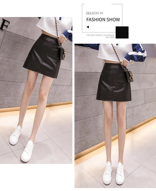 High-Waist Faux Leather & Suede A-Line Mini Skirt – Slim Fit Elegant Skirt for Women