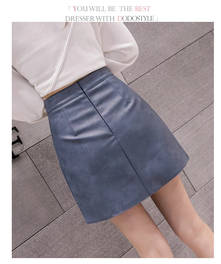 High-Waist Faux Leather & Suede A-Line Mini Skirt – Slim Fit Elegant Skirt for Women