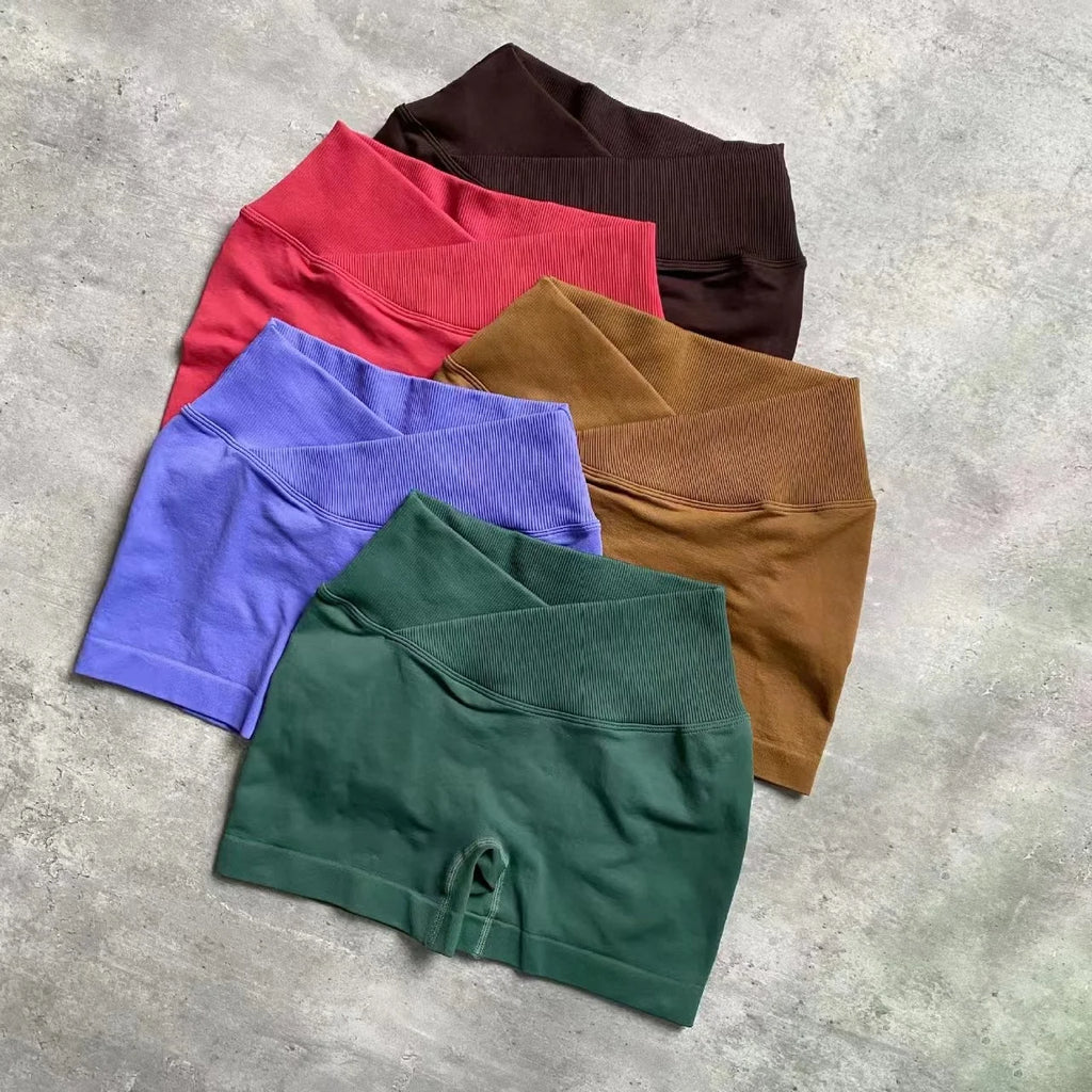 Ribbed Seamless V~Cut Scrunch Back Short’s/Quick Dry Lightweight Fitness/ Spandex/Nylon Running Clothes Soft Fit.