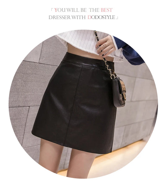 High-Waist Faux Leather & Suede A-Line Mini Skirt – Slim Fit Elegant Skirt for Women