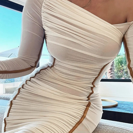 Elegant One-Shoulder Ruched Midi Dress – Sculpted Silhouette Luxury Dress