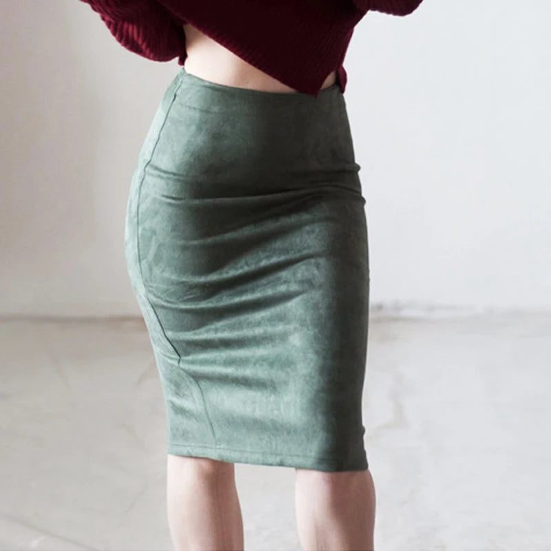 High-Waist Faux Suede Pencil Skirt for Women | Bodycon Midi Skirt | Multiple Colors | Modern Blend Boutique