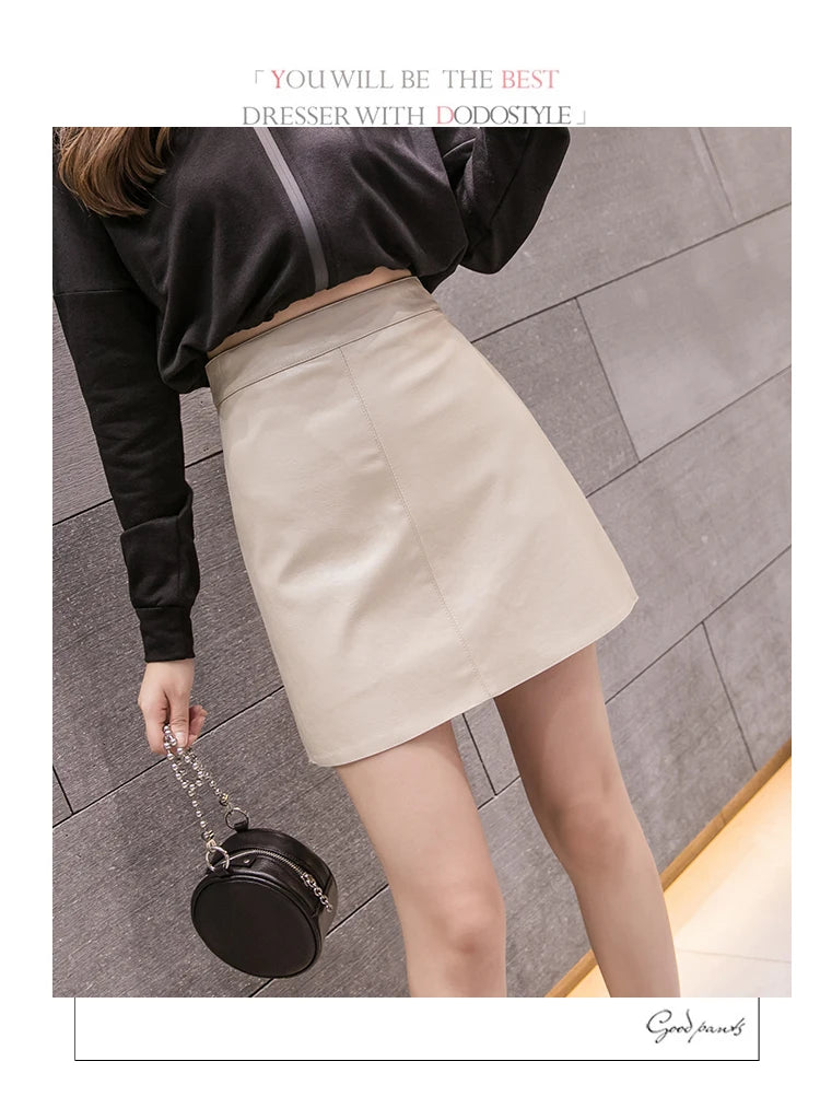 High-Waist Faux Leather & Suede A-Line Mini Skirt – Slim Fit Elegant Skirt for Women