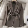 Formal Suited Knitted Blazer/Long Sleeved With Belt/Office Lady Jacket/Solid Colored Suit/Lapel V-neck Elegant Wear.