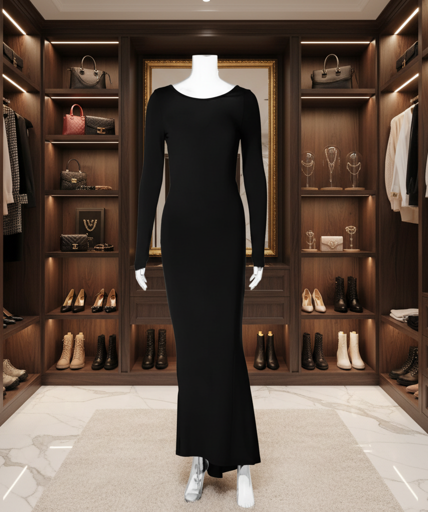 Long-Sleeve Backless Bodycon Maxi Dress Solid Cuched Sexy Design/Natural Digital.