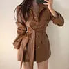 Black Faux Leather Trench Coat Dress with Belt – Chic Women’s Jacket