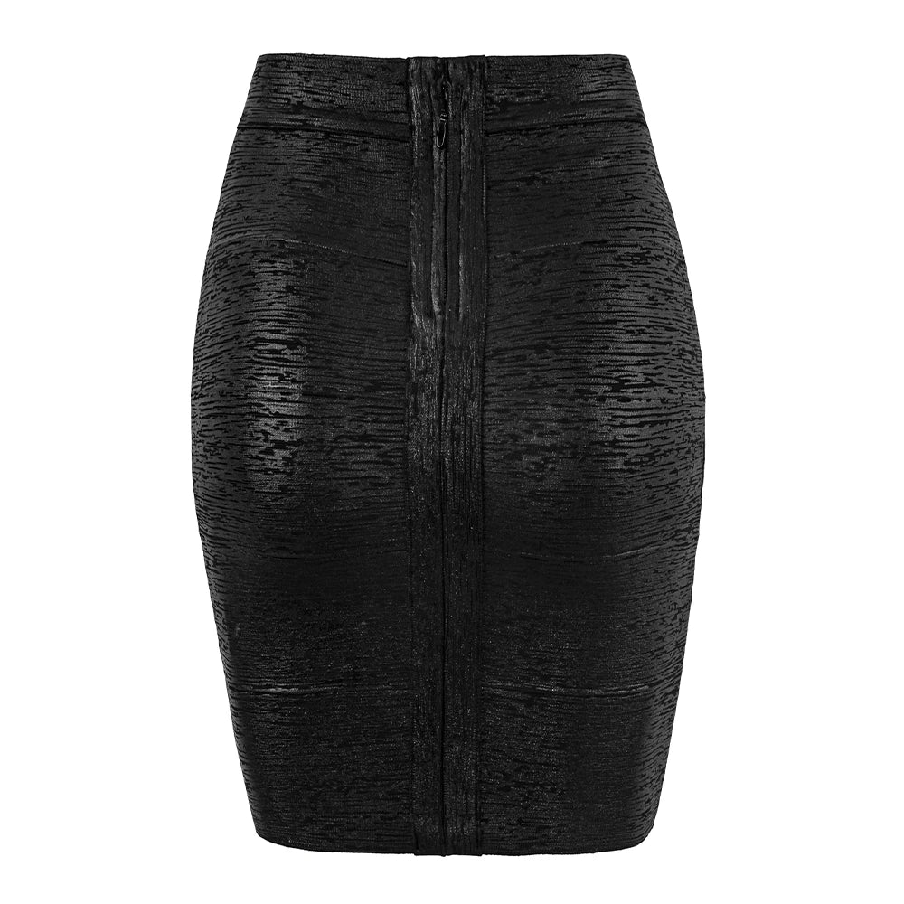 Gold Metallic High-Waist Bodycon Midi Skirt for Women – Stretch Fitted Pencil Skirt