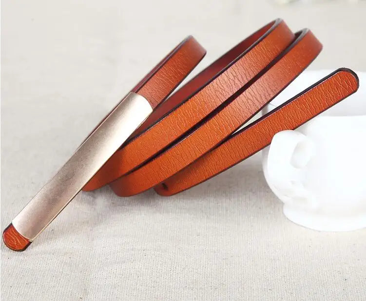 Abrasive Golden Buckle Belt’s/Metal Narrow Genuine Leather/Waist Ceinture Femme Luxury Brand Designer/Real Cow Skin Art Buckle Belt.