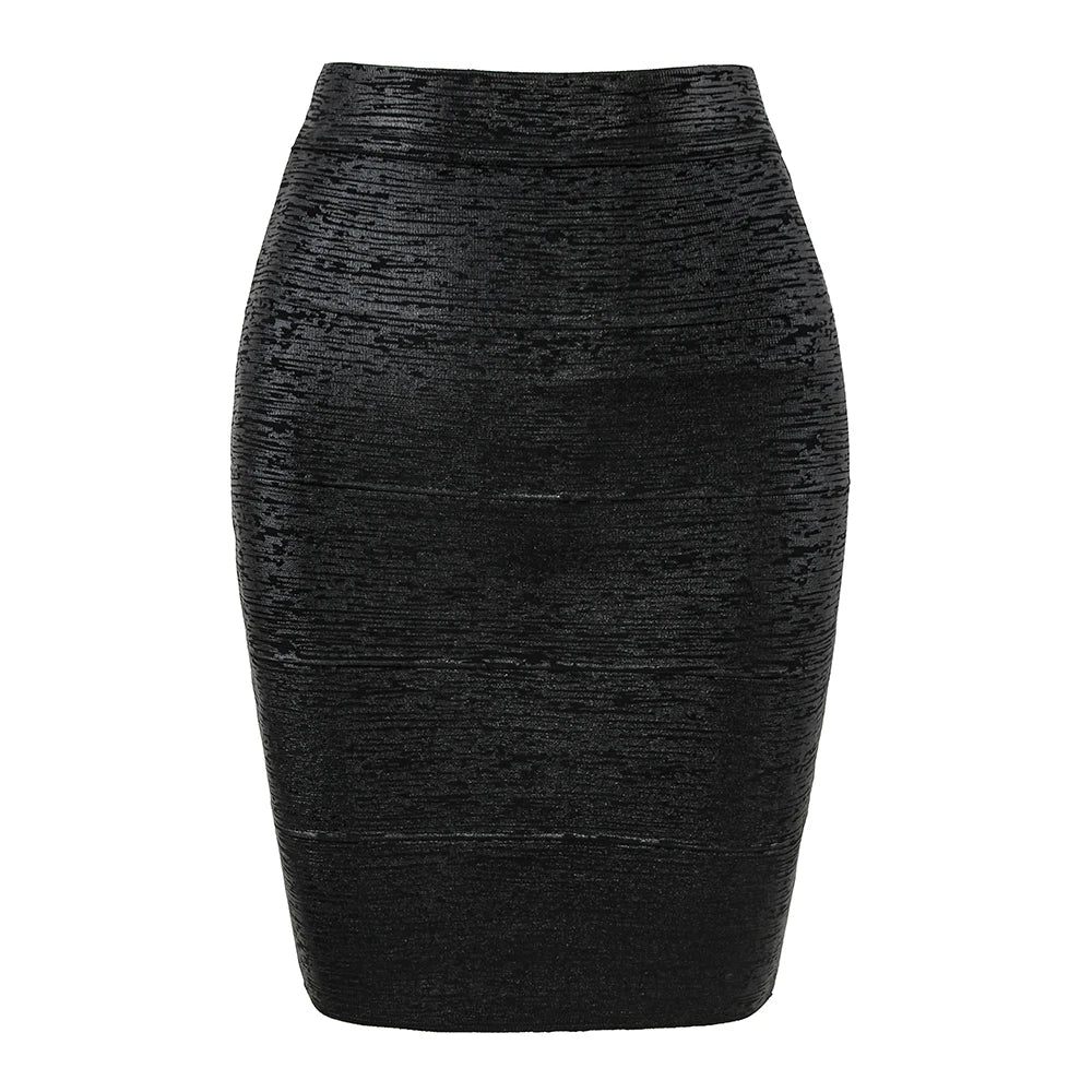 Gold Metallic High-Waist Bodycon Midi Skirt for Women – Stretch Fitted Pencil Skirt