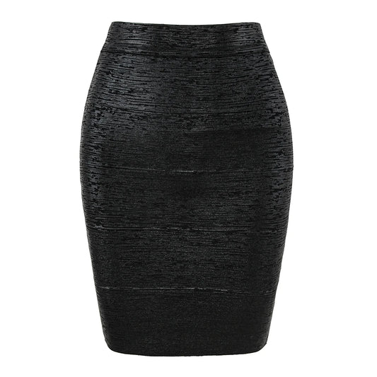 Gold Metallic High-Waist Bodycon Midi Skirt for Women – Stretch Fitted Pencil Skirt
