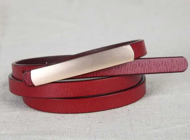 Abrasive Golden Buckle Belt’s/Metal Narrow Genuine Leather/Waist Ceinture Femme Luxury Brand Designer.