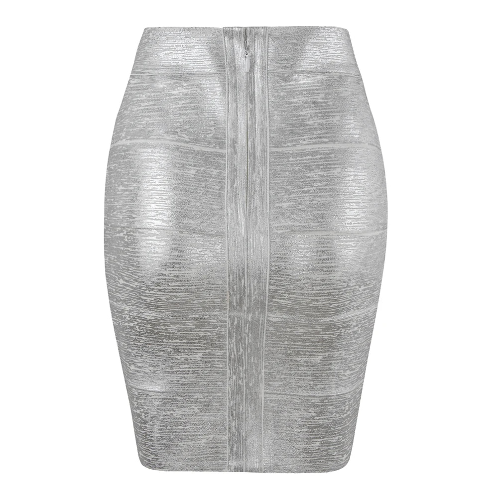 Gold Metallic High-Waist Bodycon Midi Skirt for Women – Stretch Fitted Pencil Skirt
