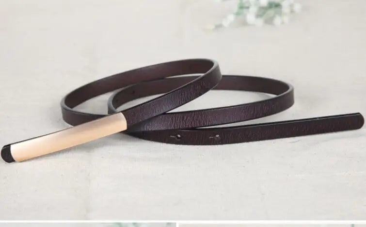 Abrasive Golden Buckle Belt’s/Metal Narrow Genuine Leather/Waist Ceinture Femme Luxury Brand Designer.