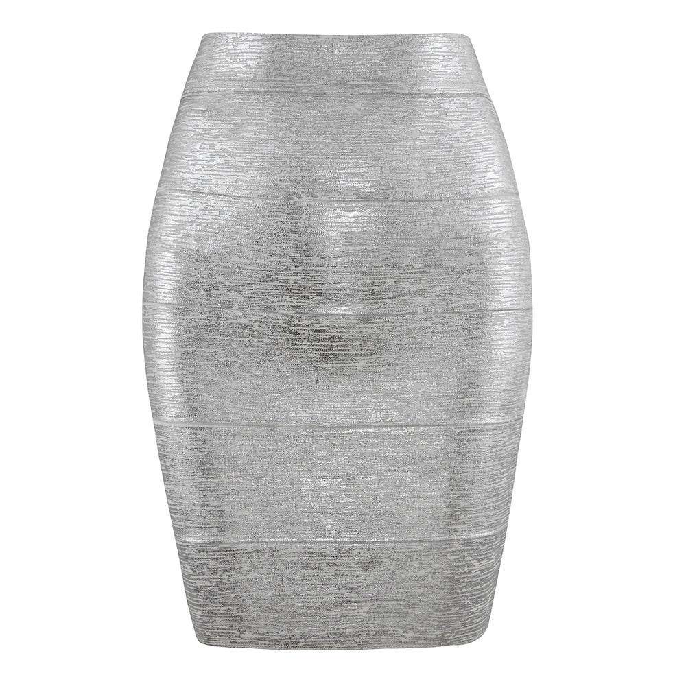 Gold Metallic High-Waist Bodycon Midi Skirt for Women – Stretch Fitted Pencil Skirt