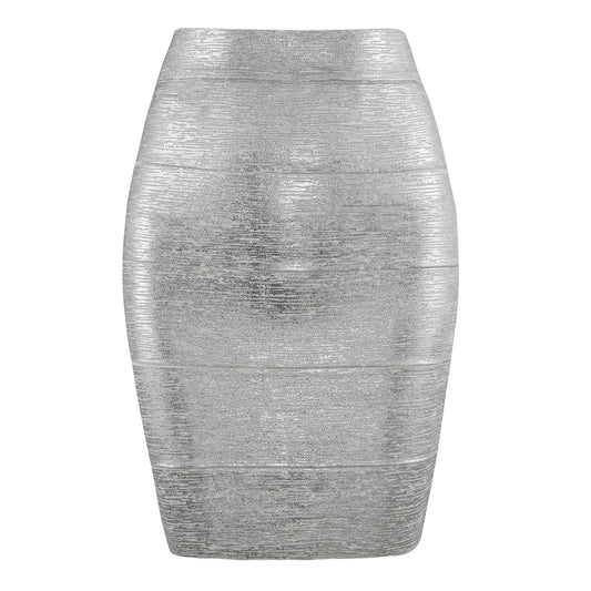 Gold Metallic High-Waist Bodycon Midi Skirt for Women – Stretch Fitted Pencil Skirt