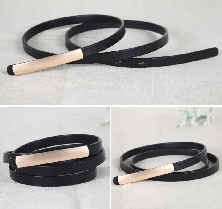 Abrasive Golden Buckle Belt’s/Metal Narrow Genuine Leather/Waist Ceinture Femme Luxury Brand Designer.