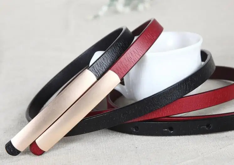 Abrasive Golden Buckle Belt’s/Metal Narrow Genuine Leather/Waist Ceinture Femme Luxury Brand Designer.