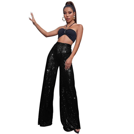 Elegant High-Waist Sequin Wide Leg Pants – Luxury Evening Statement Trousers for Women | Modern Blend Boutique