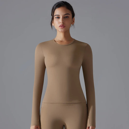 Women’s Long-Sleeve Fitted Top – Soft Stretch Seamless Everyday Shirt