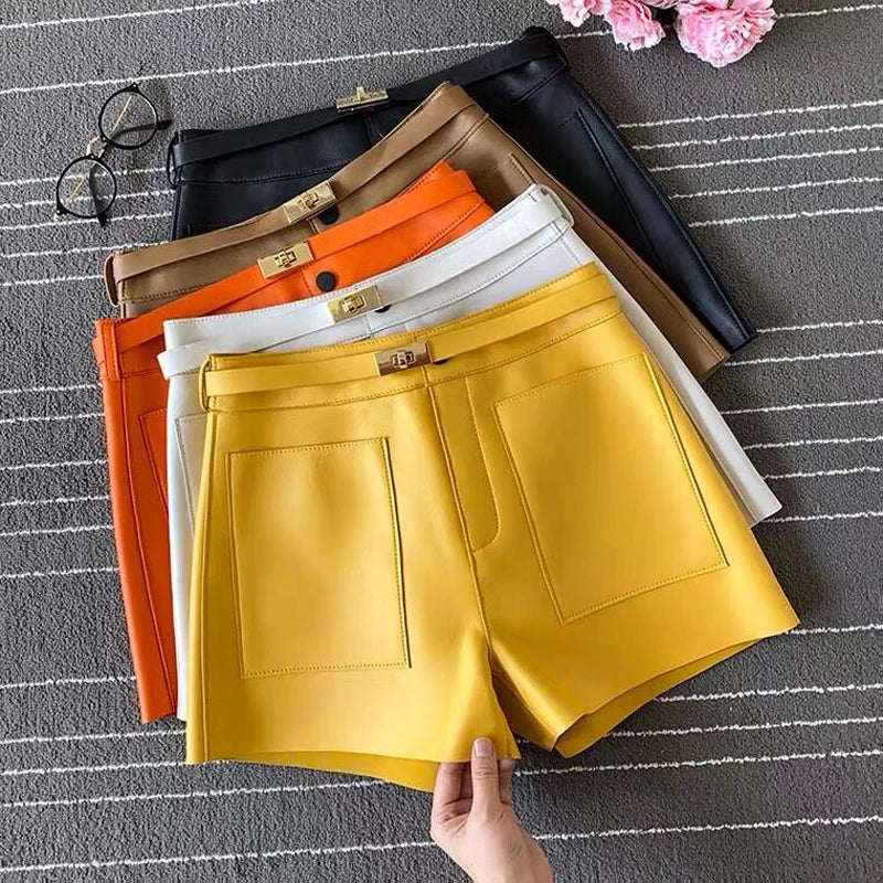 Luxury High-Waisted Faux Leather Tailored Shorts – Structured Designer-Inspired Statement Piece