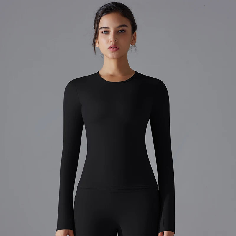 Women’s Long-Sleeve Fitted Top – Soft Stretch Seamless Everyday Shirt
