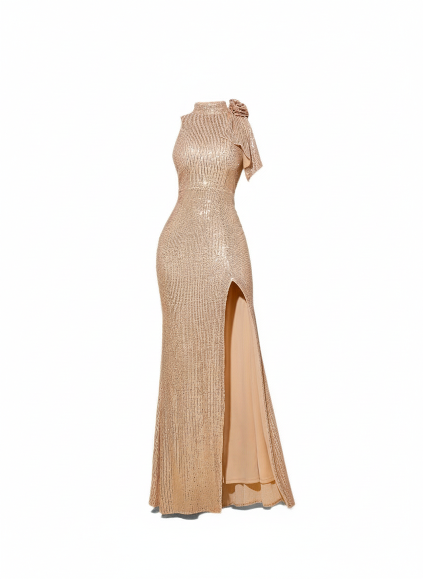 Customized Elegant Women's Dress/Floor-Length Spaghetti Strap Ball Gown/High Slit Backless Sequin High Quality Sleeveless for Parties.