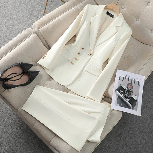 Elegant Women’s Business Suit Set – Tailored Blazer & Straight-Leg Pants 2 Piece Office Outfit | Professional Workwear Set for Women