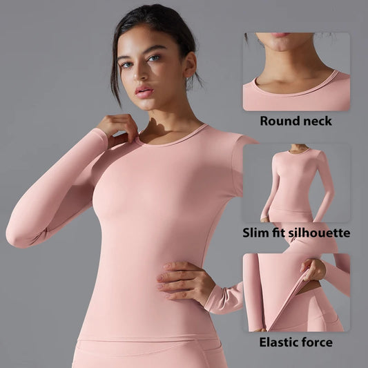 Women’s Long-Sleeve Fitted Top – Soft Stretch Seamless Everyday Shirt
