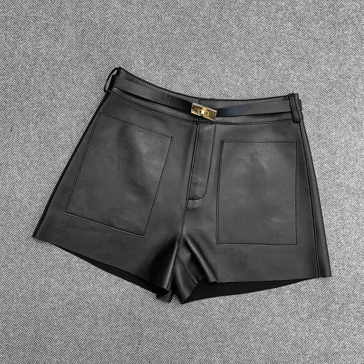 Luxury High-Waisted Faux Leather Tailored Shorts – Structured Designer-Inspired Statement Piece