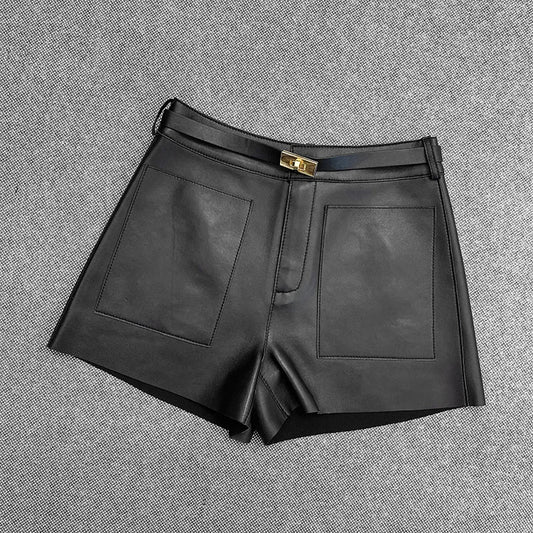 Luxury High-Waisted Faux Leather Tailored Shorts – Structured Designer-Inspired Statement Piece