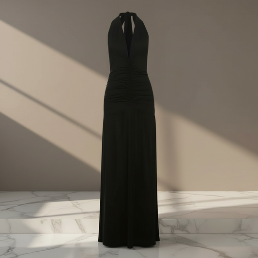Long Halter Maxi Dress/Deep V Neck Backless Maxi Dress/Solid Sleeveless Thigh/High Split Dress/All Occasional.