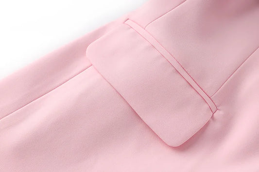 New Arrival Elegant Blossom Pink Office Work Suit/Double-breasted Long Sleeve Fitted Blazer/A-line Pencil Mini Skirt Women 2Pcs Set.