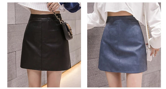 High-Waist Faux Leather & Suede A-Line Mini Skirt – Slim Fit Elegant Skirt for Women