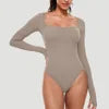Luxury Long Sleeve Square Neck Bodysuit for Women – Slim Fit Stretch Bodycon Top | Modern Blend Boutique