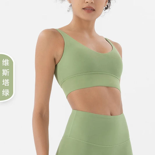 Customized Modest Ribbed Set/Quick Dry Sports Bra Set/Women Solid Pattern Yoga Fitness Vest/Shockproof Thread Short Sleeve