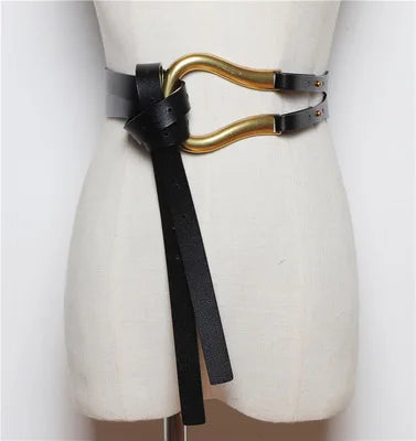 Luxury Sculpted Gold Buckle Waist Belt for Women | Adjustable Leather Belt in Red & Brown