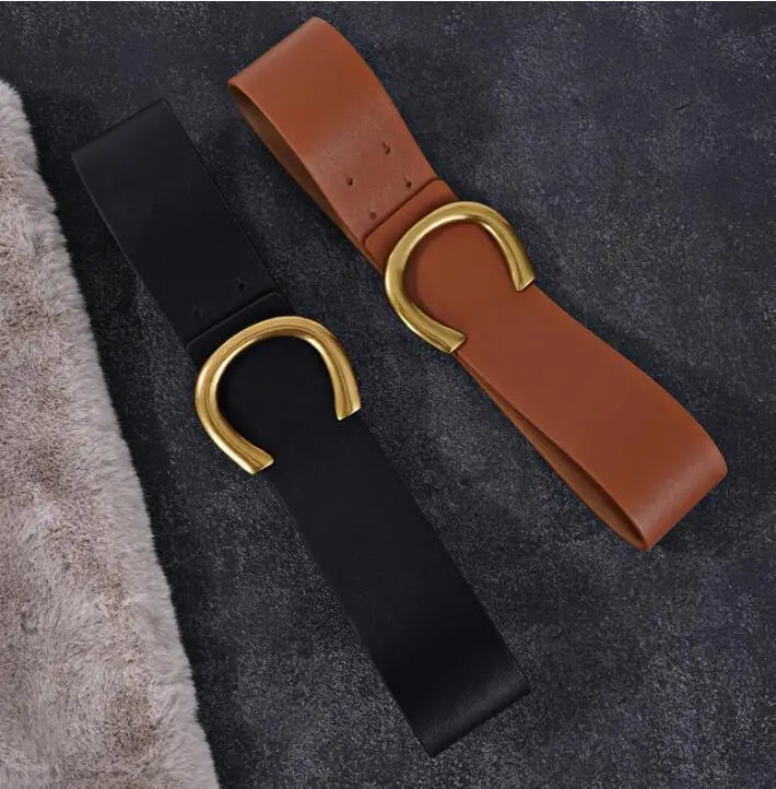 Big Buckle Vintage Belts For Women/New Black Waistband’s/Fashion Brown Wide PU Leather Waist Strap Coat.