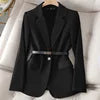Formal Suited Knitted Blazer/Long Sleeved With Belt/Office Lady Jacket/Solid Colored Suit/Lapel V-neck Elegant Wear.