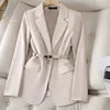 Formal Suited Knitted Blazer/Long Sleeved With Belt/Office Lady Jacket/Solid Colored Suit/Lapel V-neck Elegant Wear.